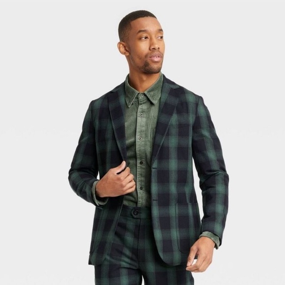 Houston White Mens Fun Green and Black Ombre Plaid Casual Dressy Blazer Size XXL - Picture 2 of 11
